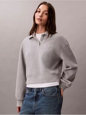 NWOT Calvin Klein Embroidered Grey Polo Sweatshirt - Women's Casual Pullover